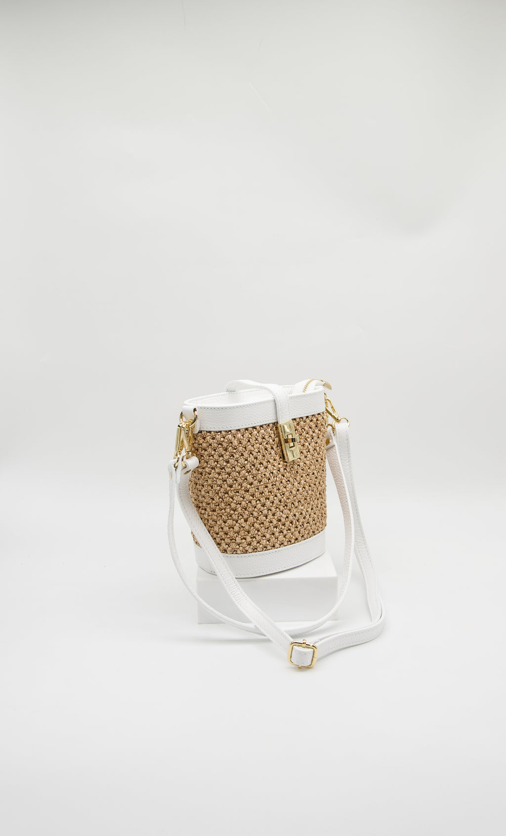 Margherita Raffia & Leather Bucket Bag